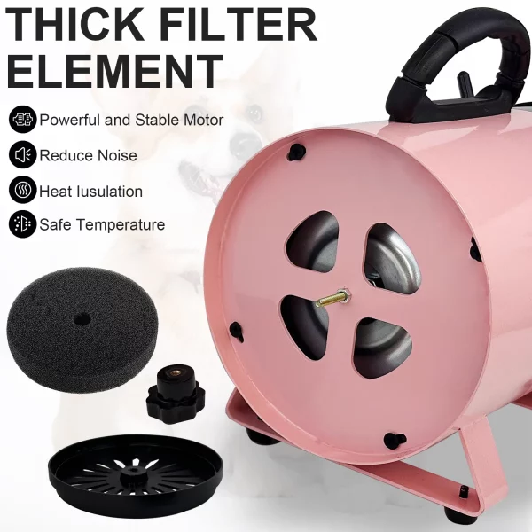 Dog hair dryer in use, showing airflow on pet fur