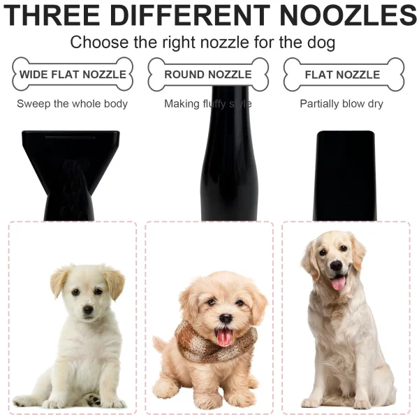 Dog grooming dryer with extendable hose and nozzles attached