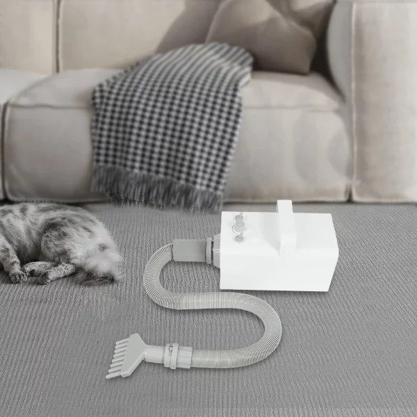Pet grooming dryer with flexible duct and a nozzle connected, ready for use