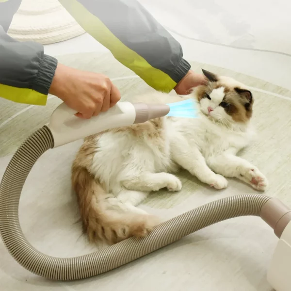Side profile of the pet grooming dryer, highlighting its control panel and nozzle port