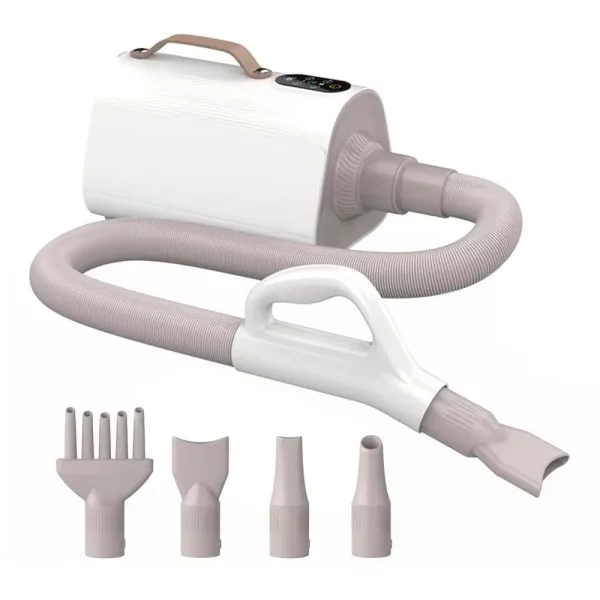Pet grooming dryer in operation, demonstrating its airflow capabilities