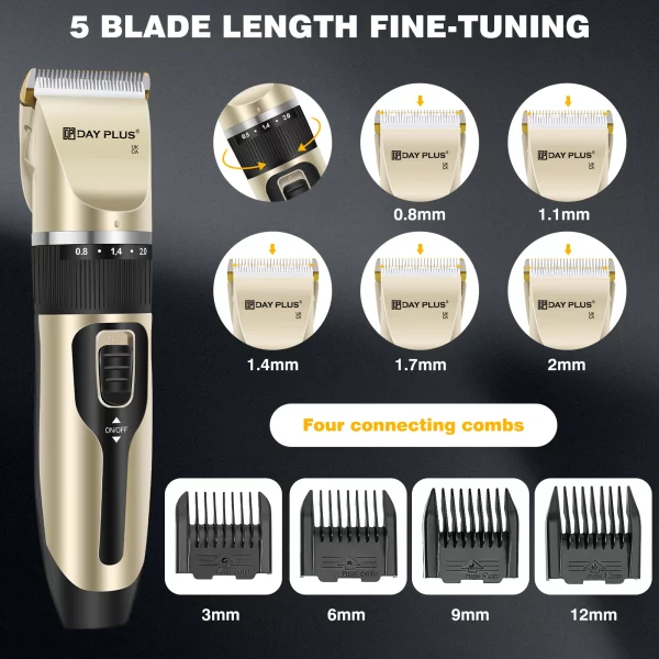 Dog being groomed with the pet hair trimmer by its owner