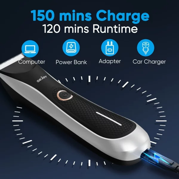 Pet hair clippers with charging cable and accessories