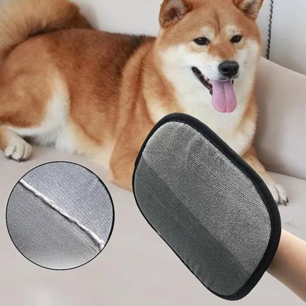 Pet hair remover mitt covered in collected pet hair