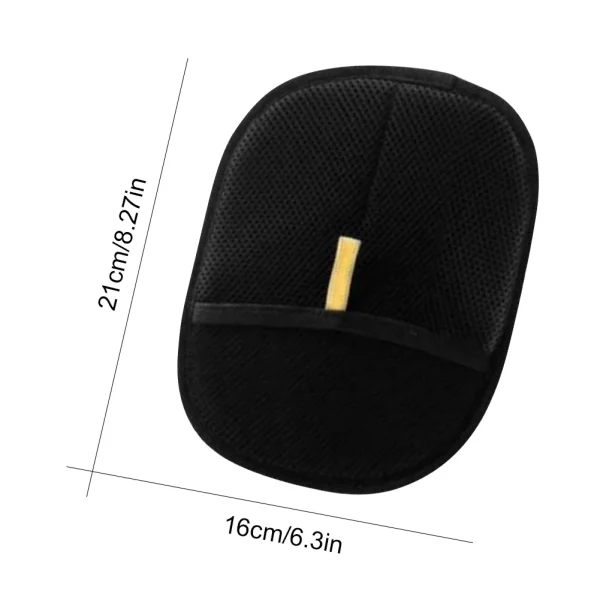 Multiple angles of the black pet hair remover mitt