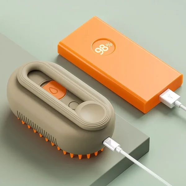 3-in-1 cat steam brush, water tank compartment shown open for refilling