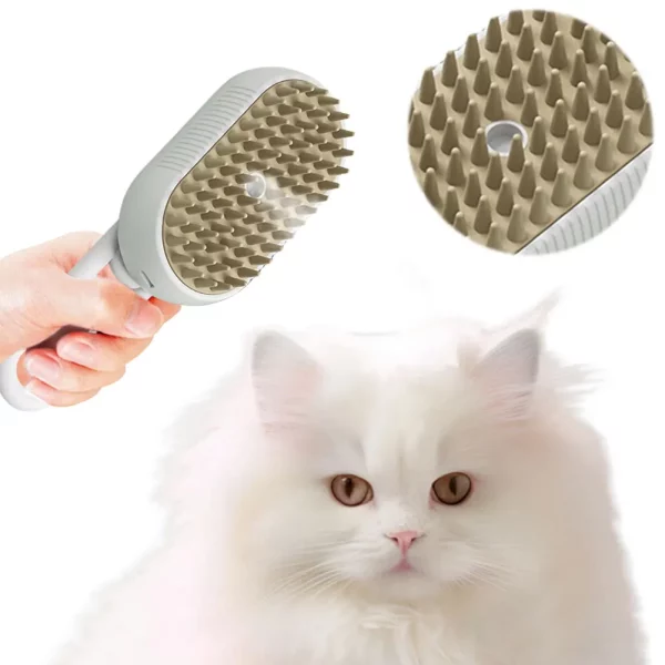 3-in-1 cat steam brush, close-up of soft grooming bristles