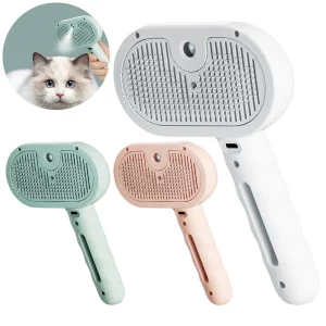 3-in-1 cat steam brush in action on a pet's coat