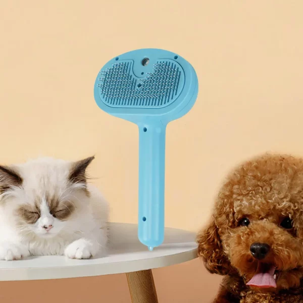 Cat steam brush in use, gently grooming a cat's back
