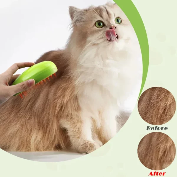Cat being groomed with steam pet comb on its fur