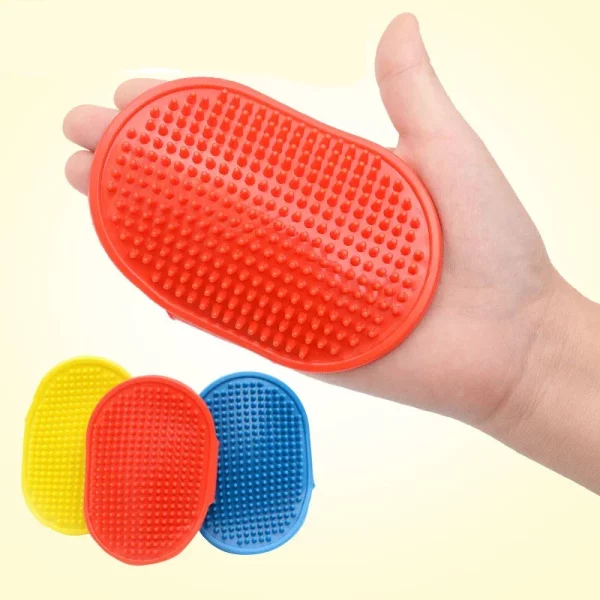 Pet grooming glove demonstrating gentle massage action