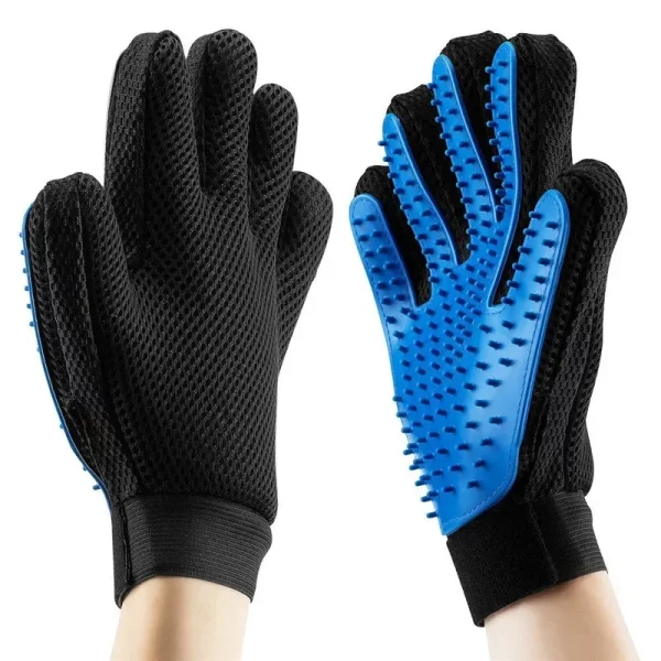 Silicone pet grooming glove in use during bath