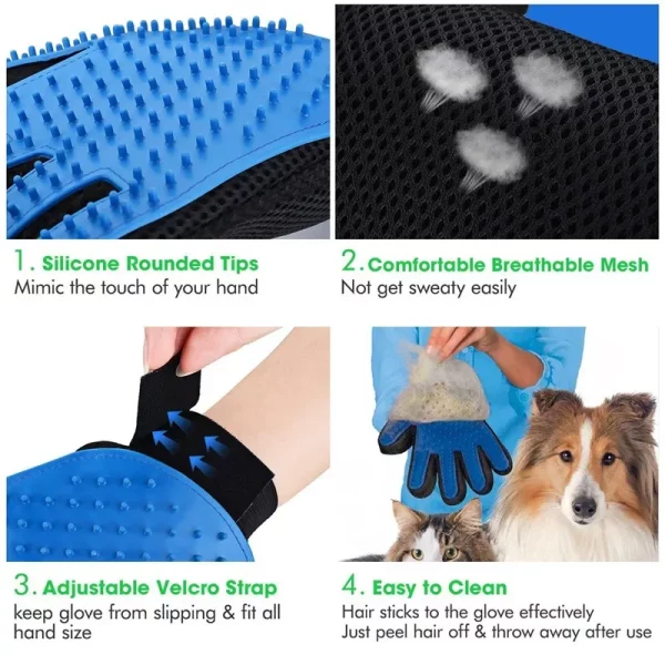 Close-up of silicone bristles on pet grooming glove