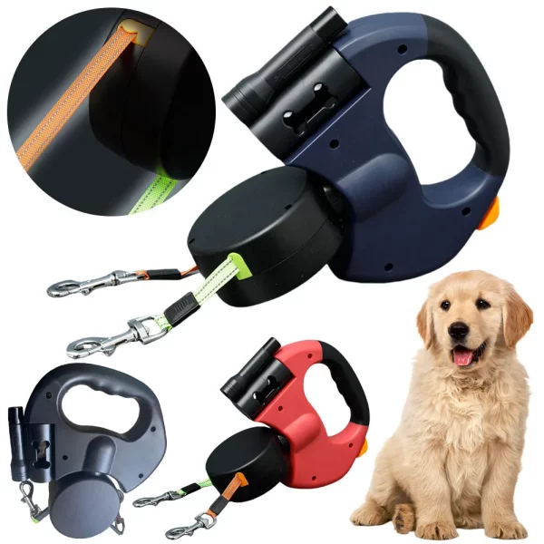 Two dogs walking side-by-side using the dual dog leash