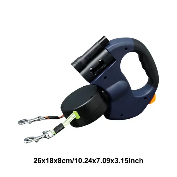 Double Headed Dog Leash Dog Walking Leash 360 Degree Swivel Dual Pet Leash with LED Light Retractable Dog Leash for 2