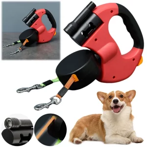 Close-up of the dual dog leash handle and dual connectors