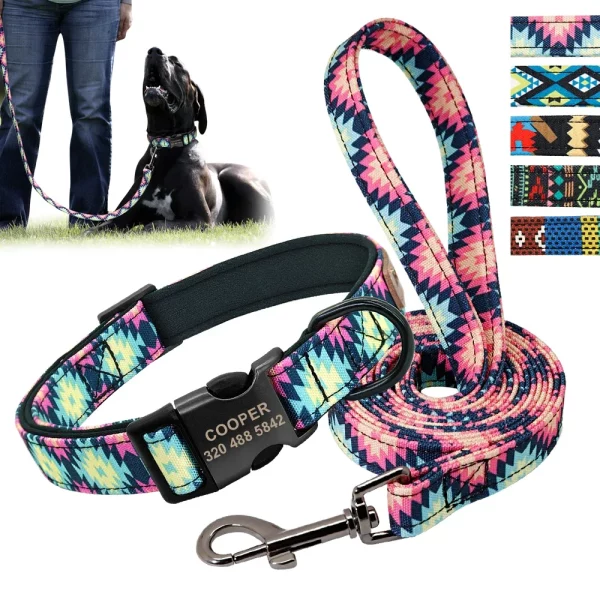 Personalized dog collar and leash set, close-up of nylon material