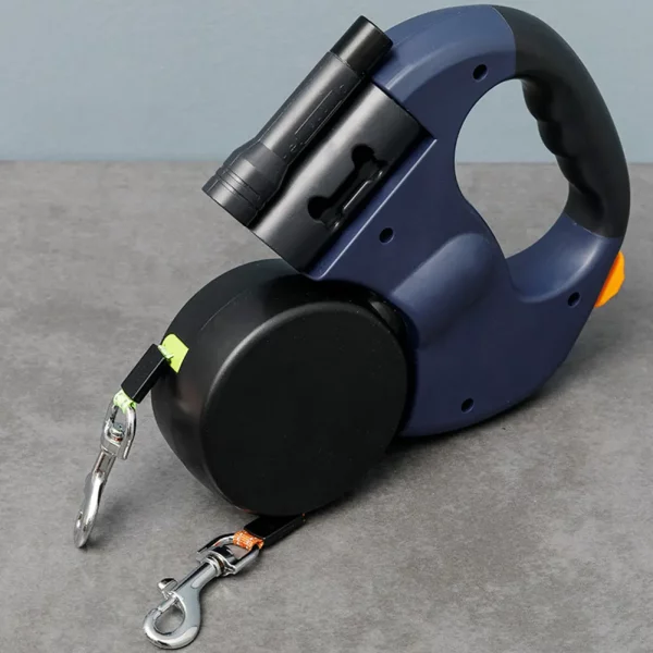 Dual dog leash, highlighting the LED light feature, night use