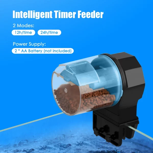 Feeder with battery compartment open, showing space for 2 AA batteries