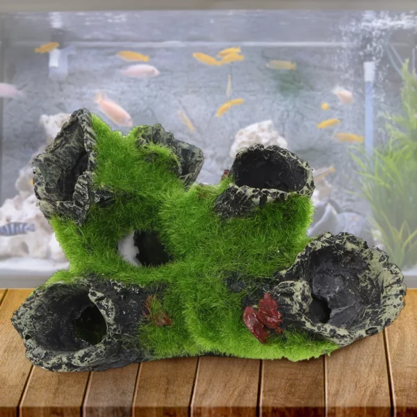 Side profile of the resin tree shelter aquarium ornament