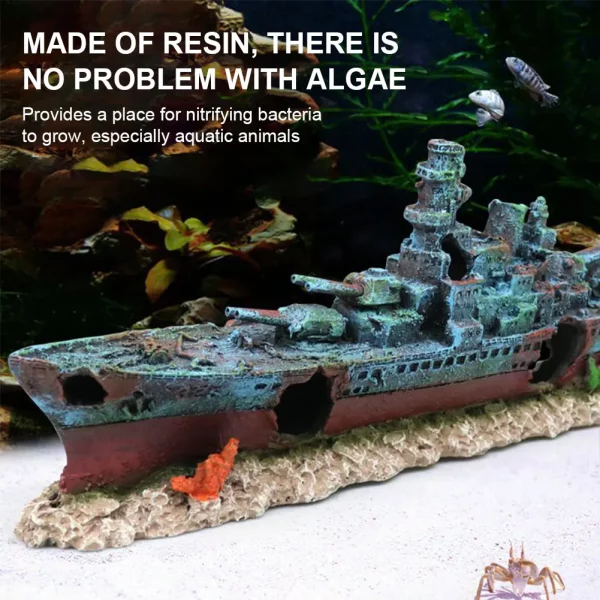 Detailed resin shipwreck decoration, close-up of mast