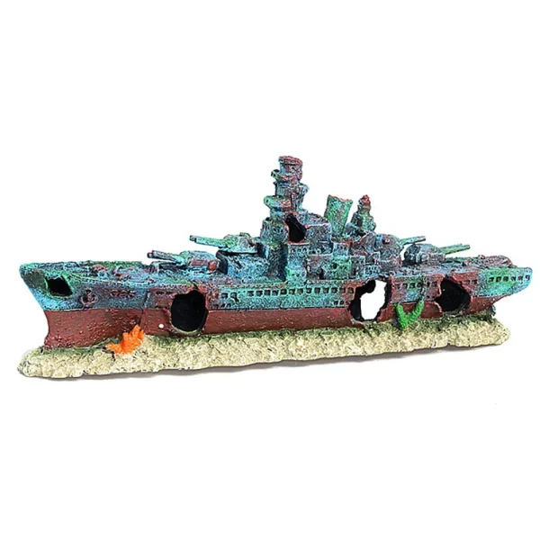 Aquarium pirate ship decor placed in a fish tank