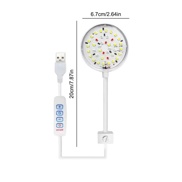 The USB clip on aquarium light plugged into a power bank, demonstrating its portable use.