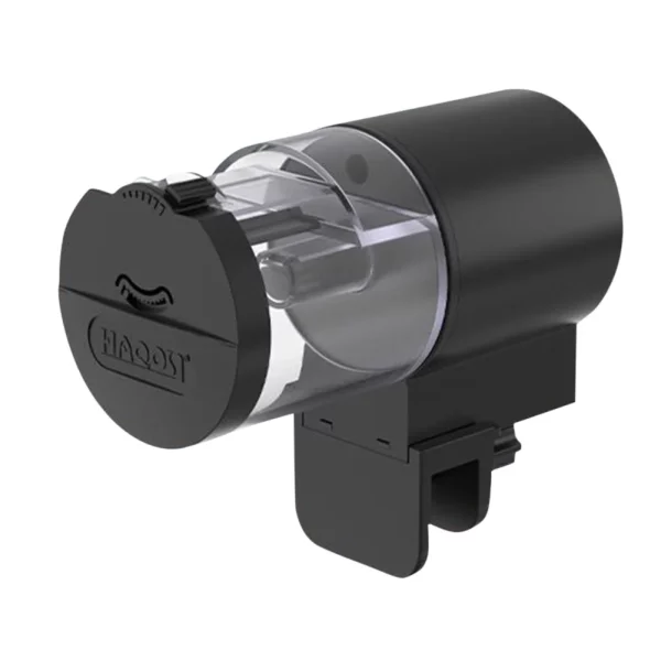 Close-up of the adjustable food dispensing mechanism on the fish feeder
