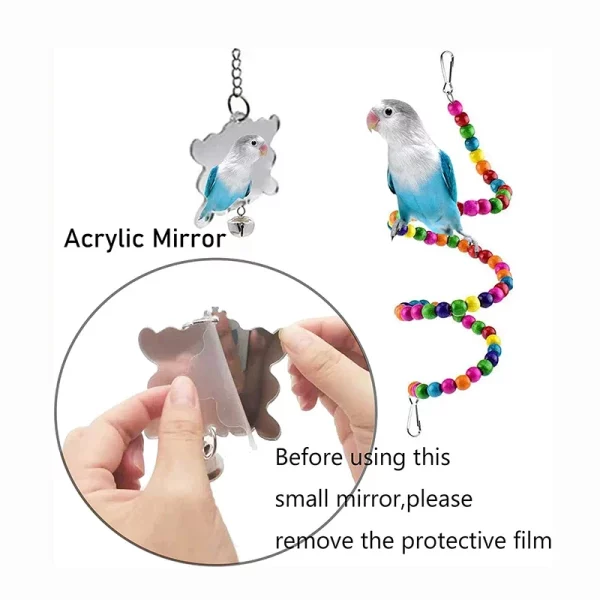 Assortment of wooden parrot toys arranged for display