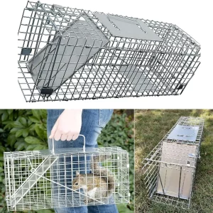 New Live Animal Cage Trap Humane Cat Rodent Control Folding with Handle for Rabbits Stray Cats Squirrels Raccoons