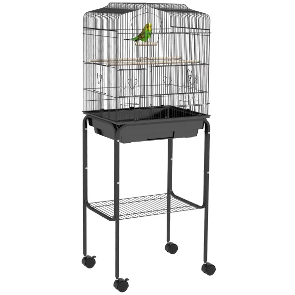 Budgie for finch Canary Parakeet Cage with Stand Wheels Storage Tray Accessories Black, As pictures showed, UNITED