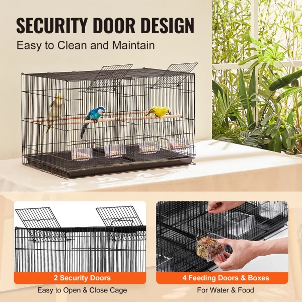 Bird cage with divider installed, showing two separate compartments