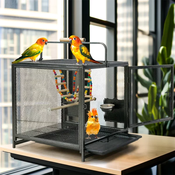 Portable Bird Cage Travel Carrier Cage Playpen with Hammock Toy Removable Tray, United States