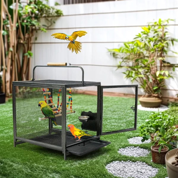 Side view of the portable bird cage showing its dimensions