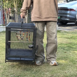 Front view of the 56cm tall metal bird cage playpen