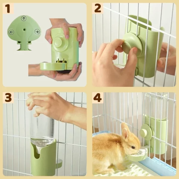 Water bottle securely mounted on cage bars