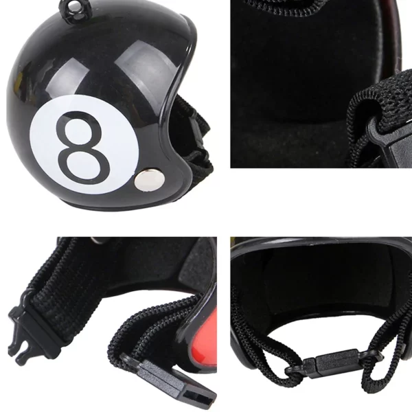 Collection of bird helmets displaying various colourful designs