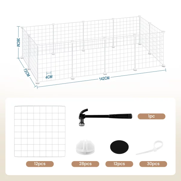 White Rabbit Indoor Enclosure Cage DIY Guinea Pig Playpen Hutch Adjustable Fence Mesh Door Panels for Small Pets Puppy
