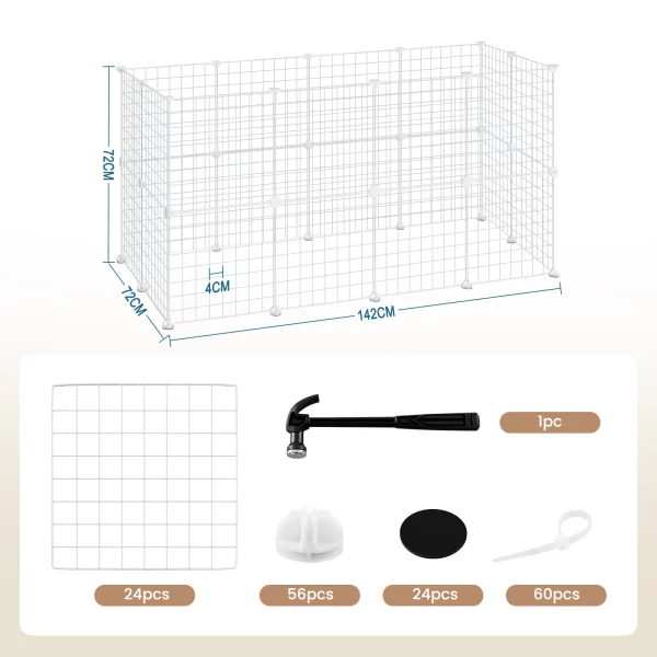 Kitten in mesh small animal enclosure, safe pet habitat, indoor pet pen