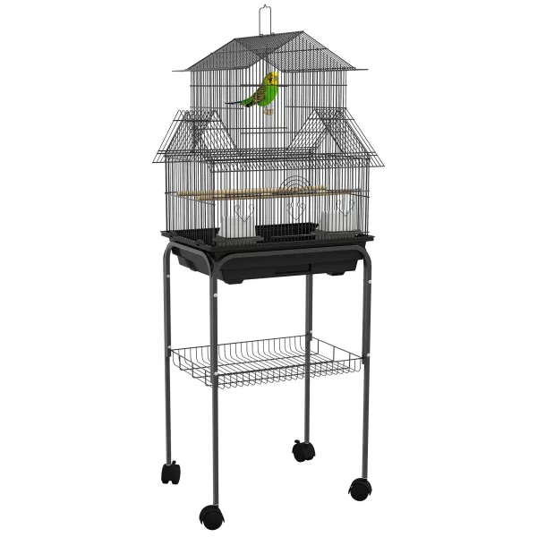 Bird Cage with Swing and Perch for finches Canaries Budgies Container Tray Handle 43.5x33x121cm, As pictures showed,