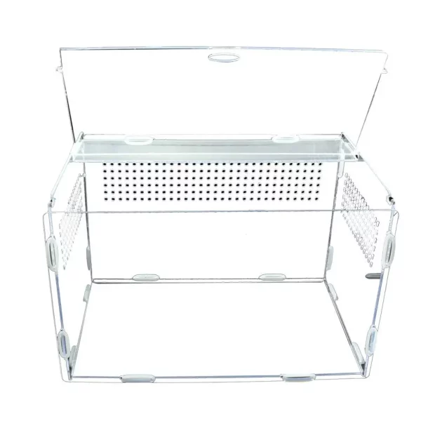 Side view of the small reptile enclosure with ventilation holes