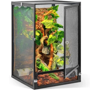 Aluminium screen reptile terrarium, front view, silver colour
