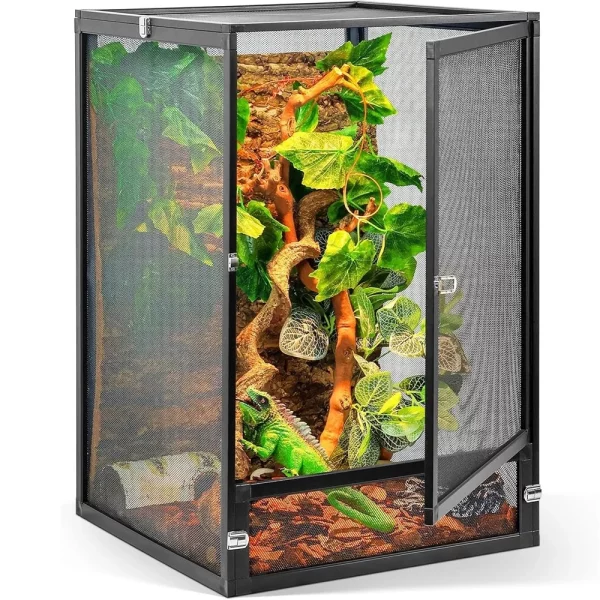 Aluminium screen reptile terrarium, front view, silver colour