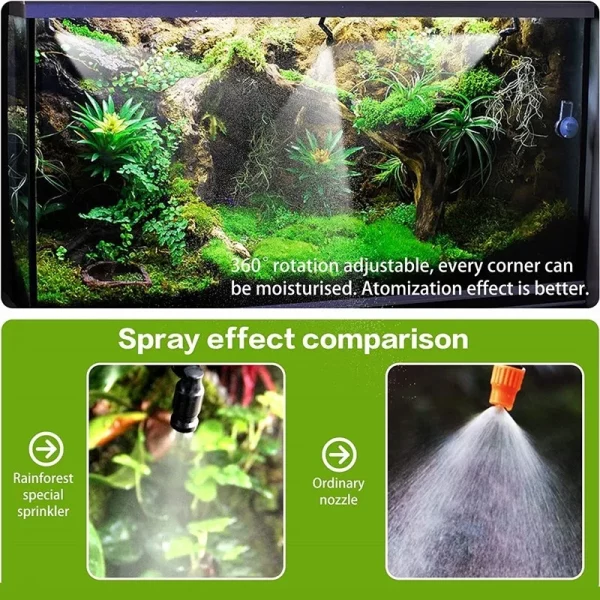 Terrarium setup showing misting system in use with plants