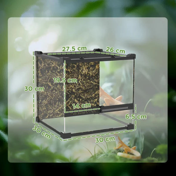 Top view of the mesh ventilation lid on a glass terrarium