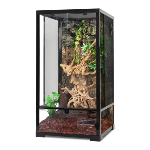 Custom 16"x16"x30" Rainforest Habitat Double Hinge Door With Screen Ventilation Reptile Terrarium For Home, Dark Brown