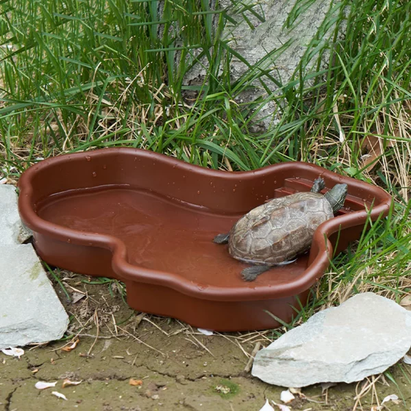 Top view of the spacious reptile bathing pool, highlighting its large capacity.