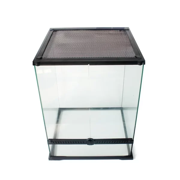 View of the secure snap button closure mechanism on the terrarium door