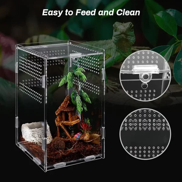 Transparent reptile habitat enclosure for small pets