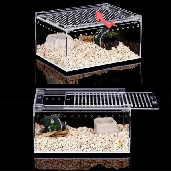Close-up of reptile terrarium vents and clear acrylic construction